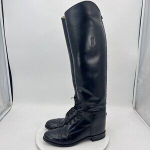 Bond Boot.Co The Effingham Women Sz 8C Black Leather Lace Up Back Zip Tall Shoe